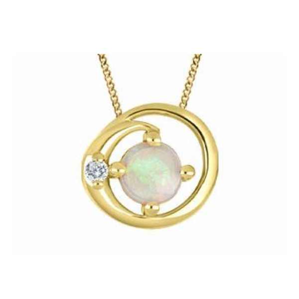 10K Yellow Gold Diamond and Opal Swirl Pendant on Chain