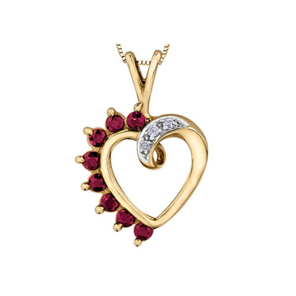 10K Yellow Gold Diamond and Ruby Heart Pendant on Chain