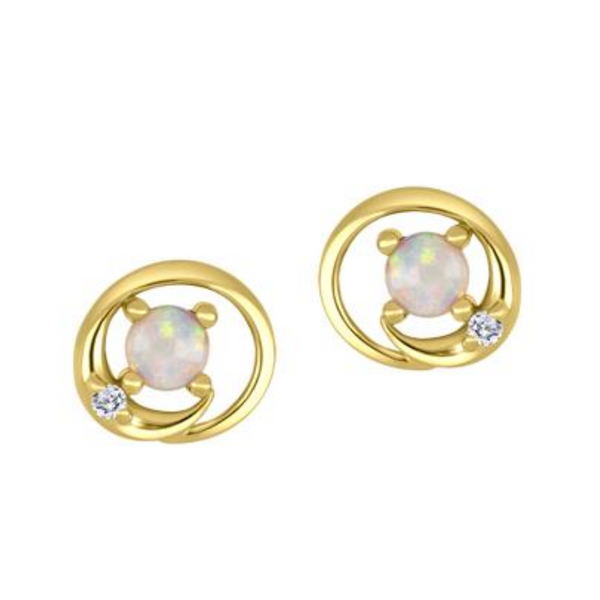 10K Yellow Gold Diamond and Opal Swirl Stud Earrings