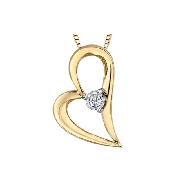 10K Yellow Gold Diamond Heart Pendant on Chain