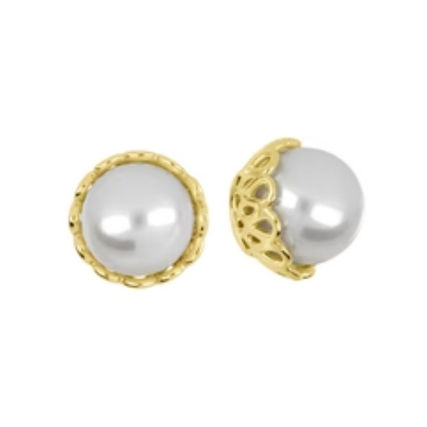 10K Yellow Gold Pearl Studs with Filigree Setting