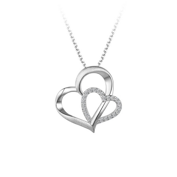 Sterling Silver Double Heart Pendant on Chain