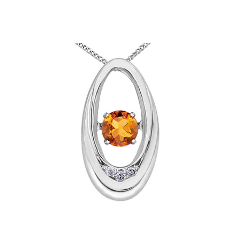 10K White Gold Diamond & Citrine Pulse Pendant on Chain
