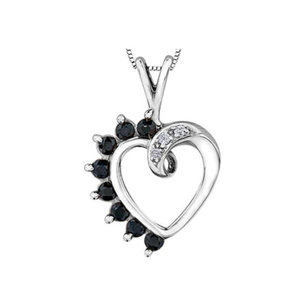 10K White Gold Sapphire & Diamond Heart Pendant on Chain