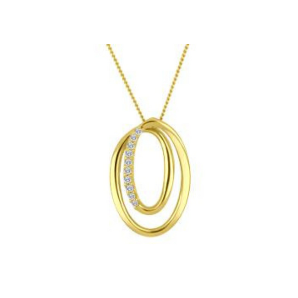 10K Yellow Gold Diamond Double Oval Pendant on Chain