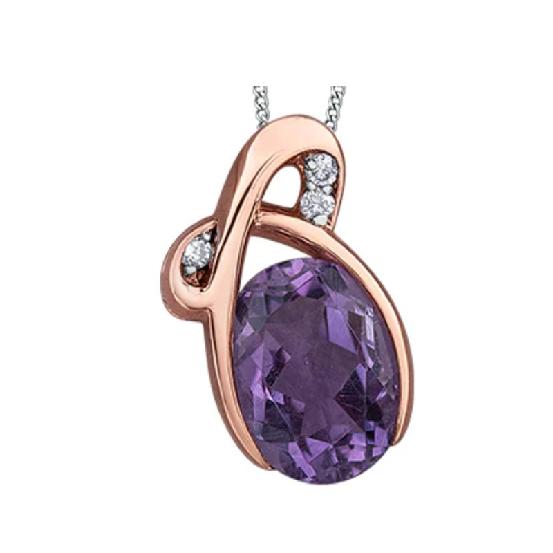 10K Rose Gold Diamond & Lilac Amethyst Pendant on Chain