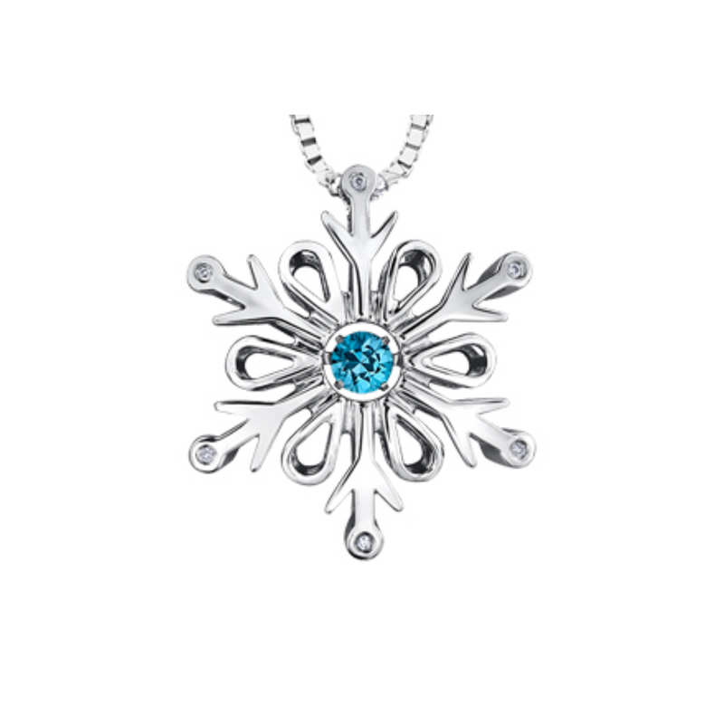 Sterling Silver Diamond & Blue Topaz Snowflake Pendant on Chain