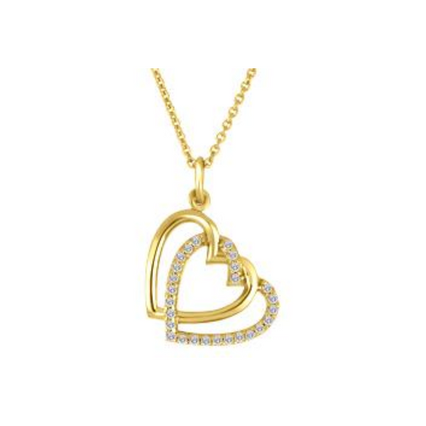 10K Yellow Gold Double Heart Diamond Pendant on Chain
