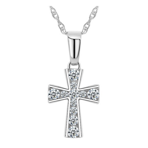 Sterling Silver Crystal Cross Pendant on Chain
