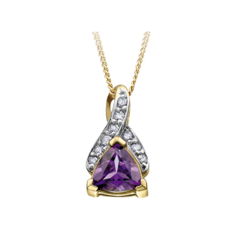 10K Yellow Gold Diamond & Amethyst Pendant on Chain
