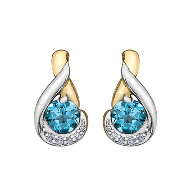 10K Yellow Gold Diamond & Blue Topaz Earrings