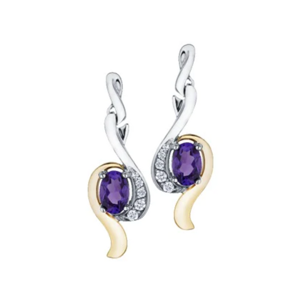 10K Yellow & White Gold Diamond & Amethyst Earrings