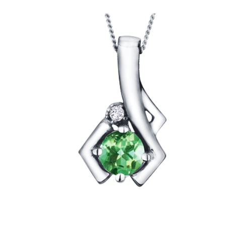 10K White Gold Emerald Pendant & .01ct Diamond Pendant on Chain