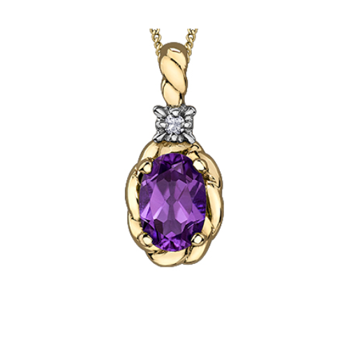 10K Yellow Gold Amethyst & .01ct Diamond Pendant