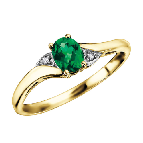 10K Yellow Gold Oval Emerald & .01ctw Diamond Ring