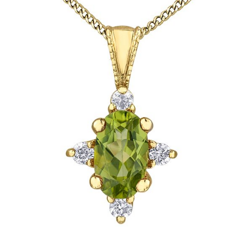 10K Yellow Gold Diamond & Peridot Pendant with Chain