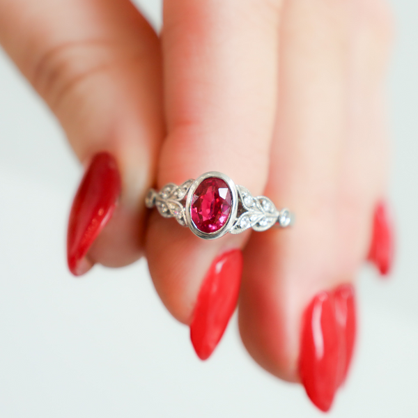 14K White Gold Diamond & Ruby Ring