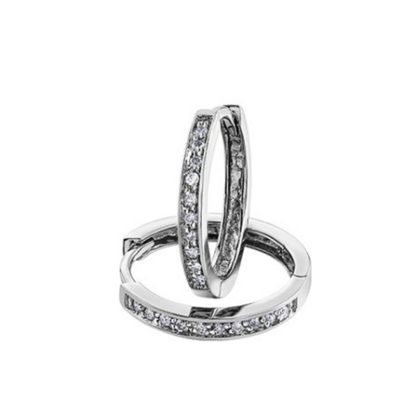 10K White Gold .15CTW Diamond Hoops