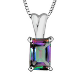 FJ 10K White Gold Mystic Topaz Pendant with Chain