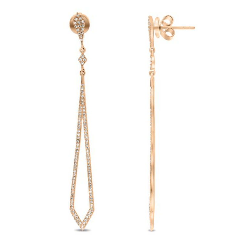 14K Rose Gold .44ctw Diamond Geometric Dangle Stud Earrings