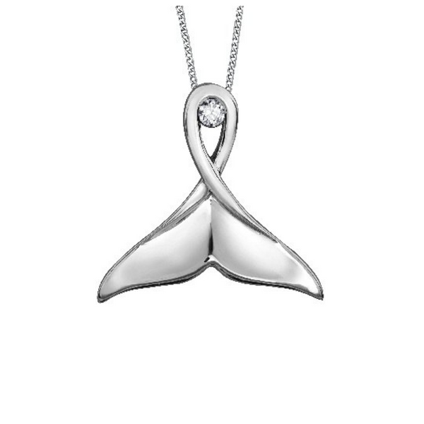 10K White Gold Canadian Diamond Whale Tail Pendant on Chain