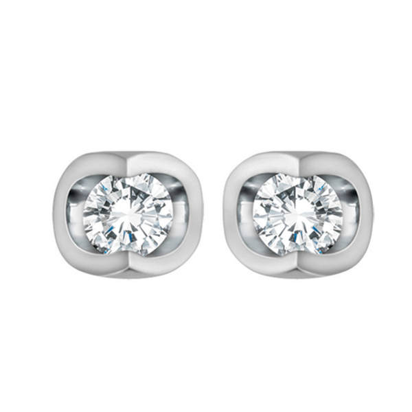 14K White Gold .50ctw Diamond Mezza Luna Stud Earrings