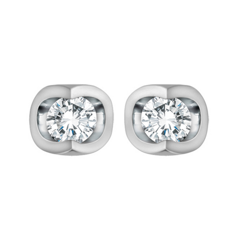 14K White Gold .50ctw Diamond Mezza Luna Stud Earrings