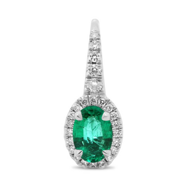 18K White Gold Diamond & Emerald Halo Earrings