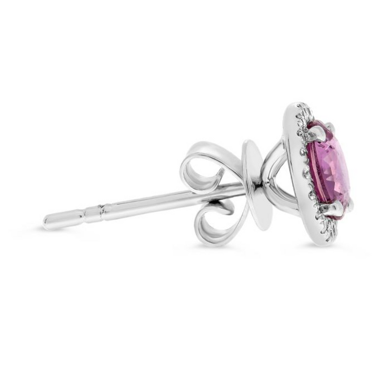 18K White Gold Diamond & Pink Sapphire Stud Earrings