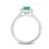 18K White Gold Diamond & Emerald Halo Ring