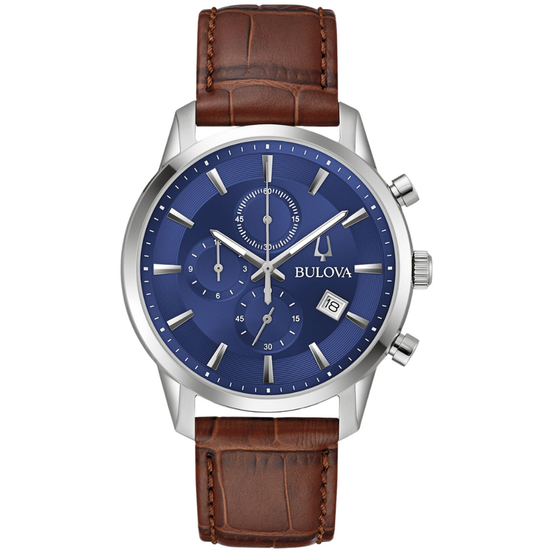 Bulova Sutton Blue Face Watch with Leather Strap
