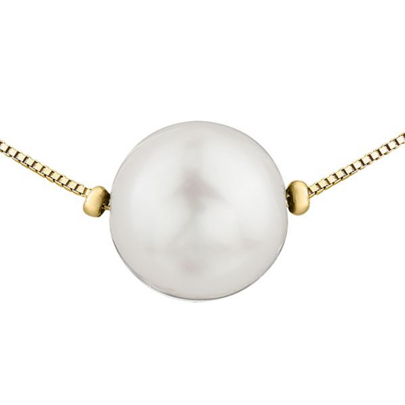 10K Yellow Gold Single Pearl Necklace on Chain