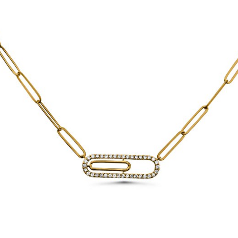 14K Yellow Gold Diamond Paperclip Necklace