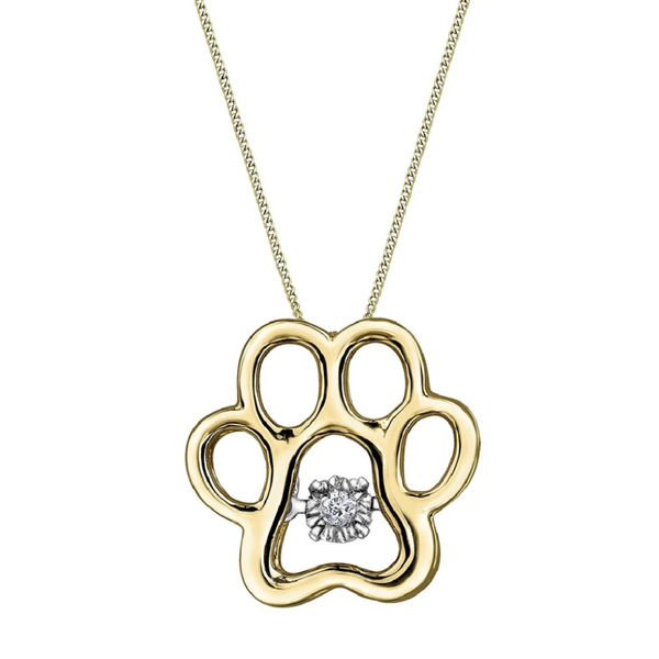 10K Yellow Gold .02ct Diamond Pulse Paw Print Necklace
