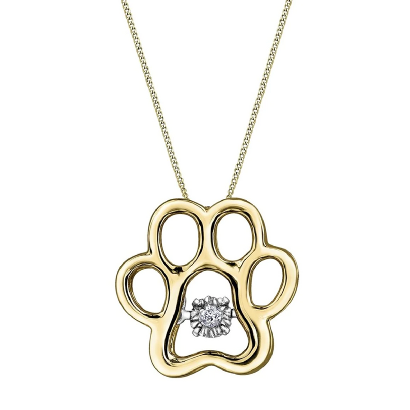 10K Yellow Gold .02ct Diamond Pulse Paw Print Necklace