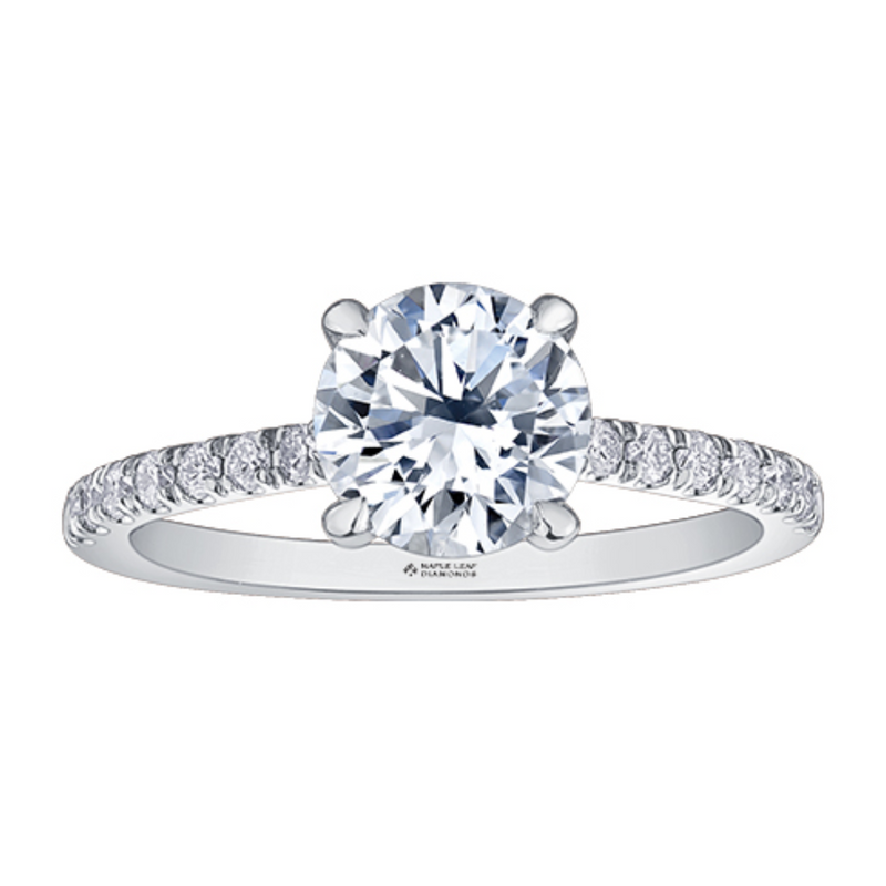 14K White Gold Canadian Diamond Engagement Ring with Side Diamonds