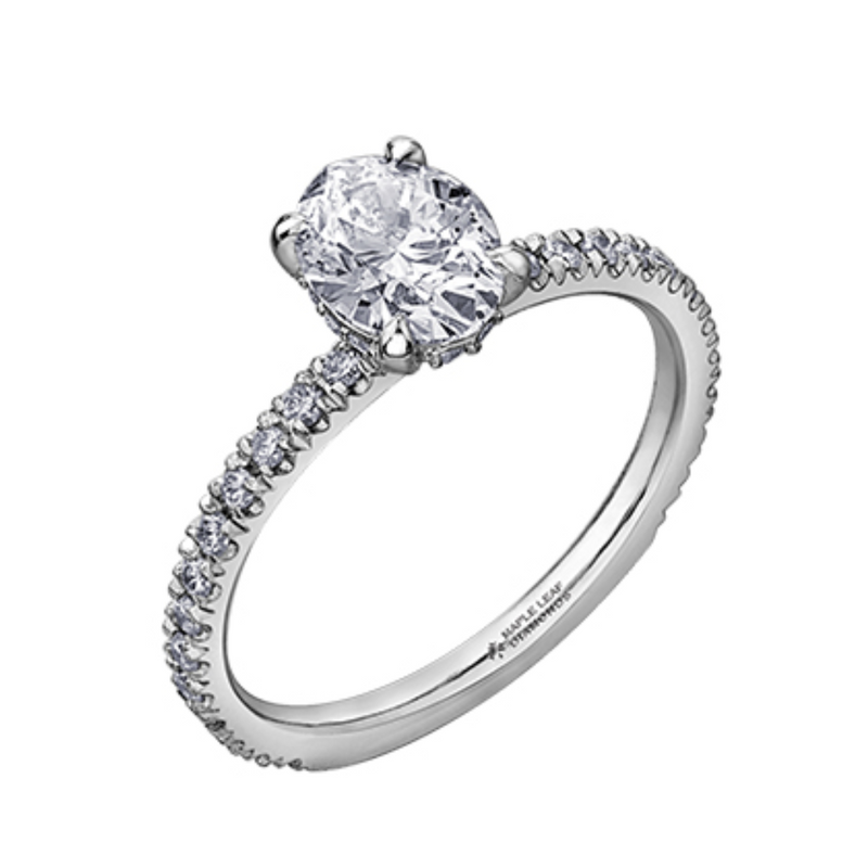 14K White Gold Canadian Diamond Engagement Ring with Side Diamonds