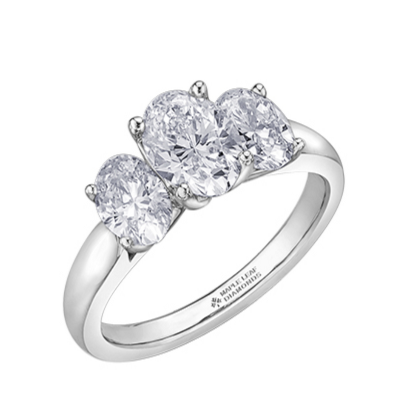 18K White Gold 1.03ctw Oval Canadian Diamond Trinity Ring