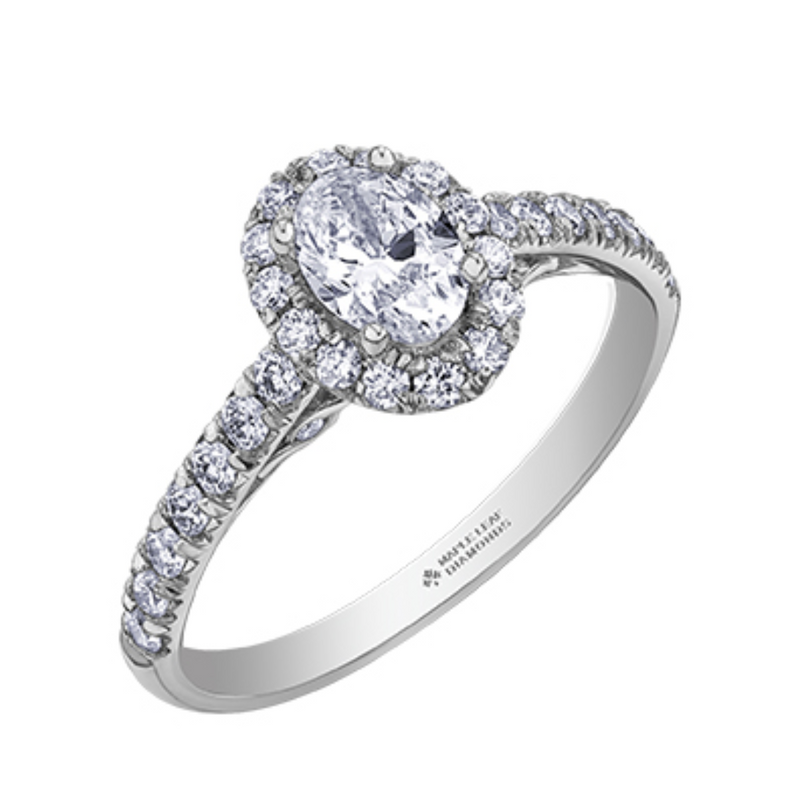 14K White Gold 1.00ctw Canadian Diamond Halo Ring with Underhead Accents