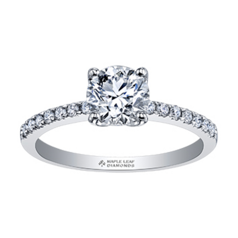 14K White Gold Canadian Diamond Engagment Ring with Side Diamonds