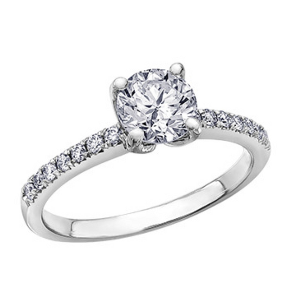 14K White Gold Canadian Diamond Engagment Ring with Side Diamonds