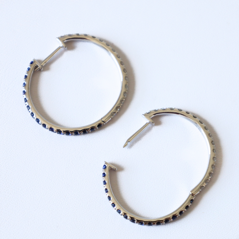 14K White Gold Sapphire & Diamond Reversible Hoop Earrings