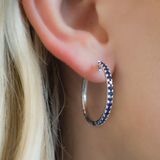 14K White Gold Sapphire & Diamond Reversible Hoop Earrings