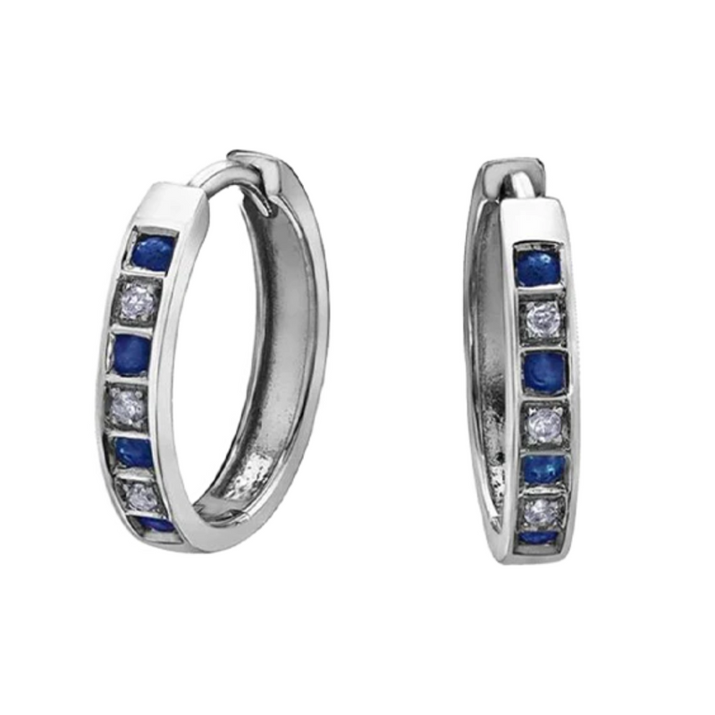 10K White Gold Sapphire & Diamond Huggies