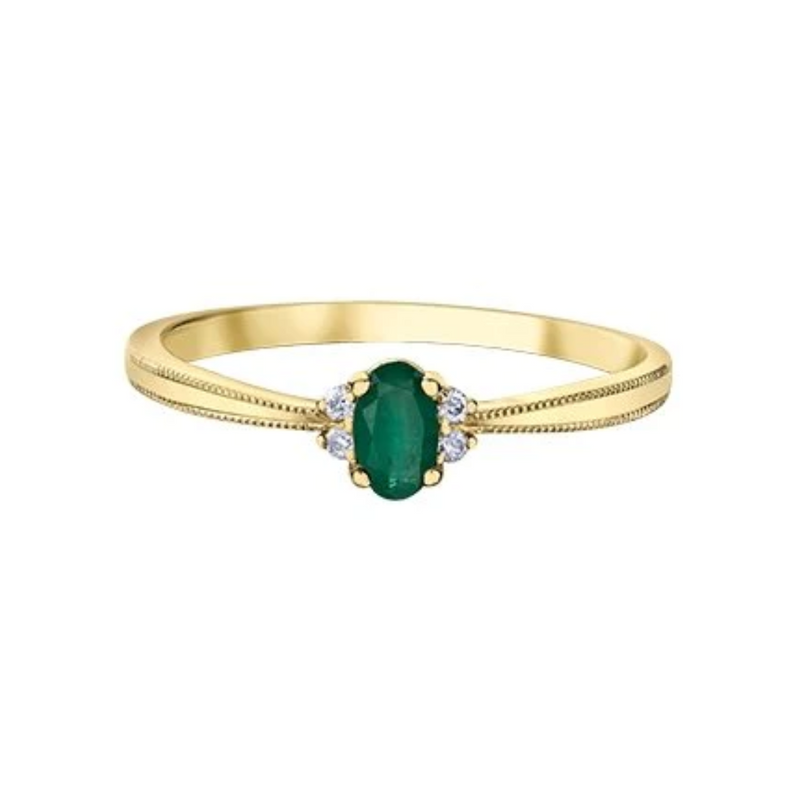 10K Yellow Gold Diamond & Emerald Ring