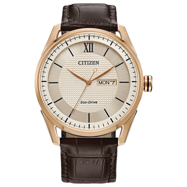 Citizen Eco Drive Ivory Dial Watch with Leather Strap