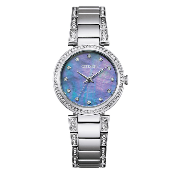 Citizen Eco Drive Pearl Dial Watch with Crystal Accents