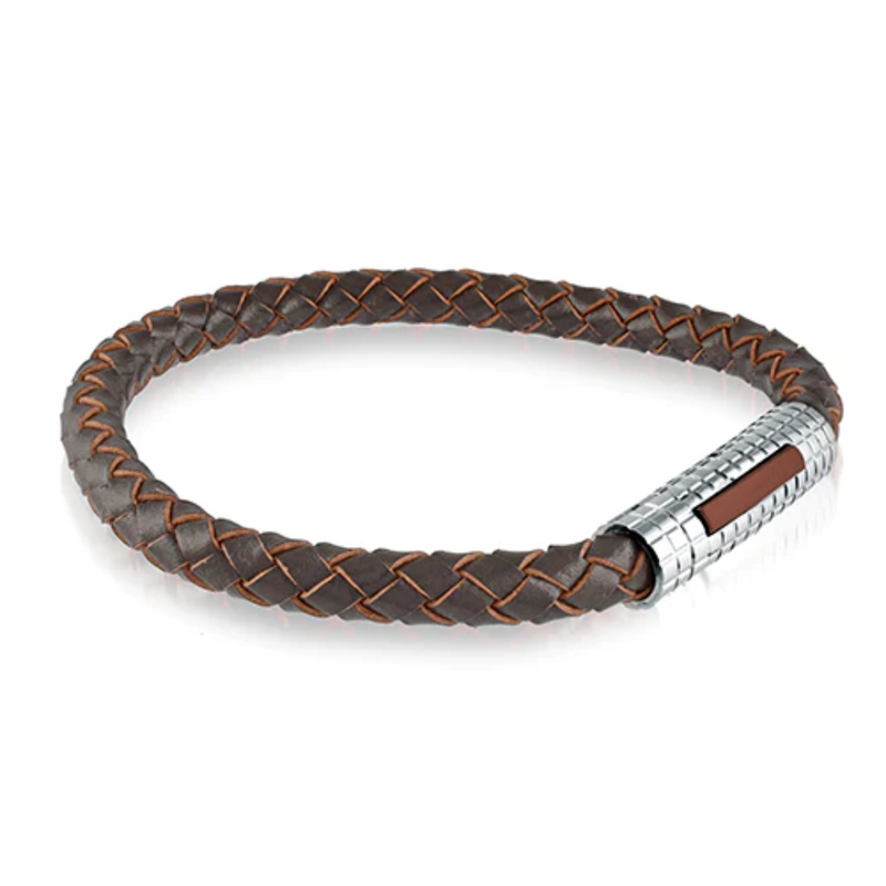 Italgem Stainless Steel Brown Leather Bracelet