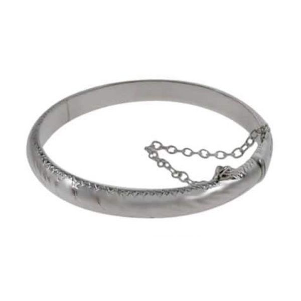 Sterling Silver Baby Bangle with Safety Chain