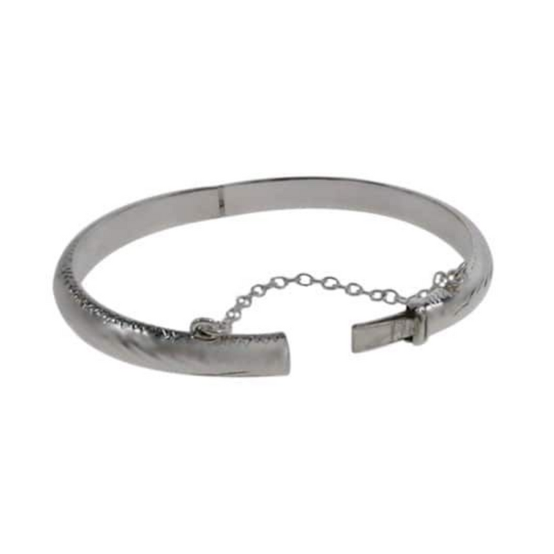 Sterling Silver Baby Bangle with Safety Chain